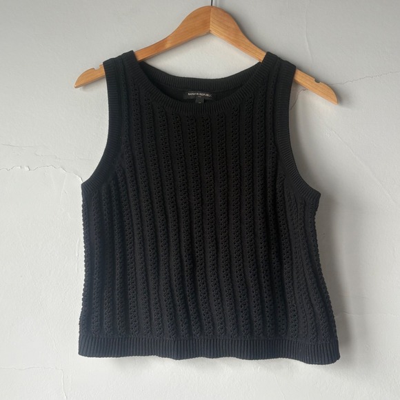 Banana Republic Womens Black Cotton Pointelle Knit Crew Neck Sweater Vest Size M - Picture 2 of 5
